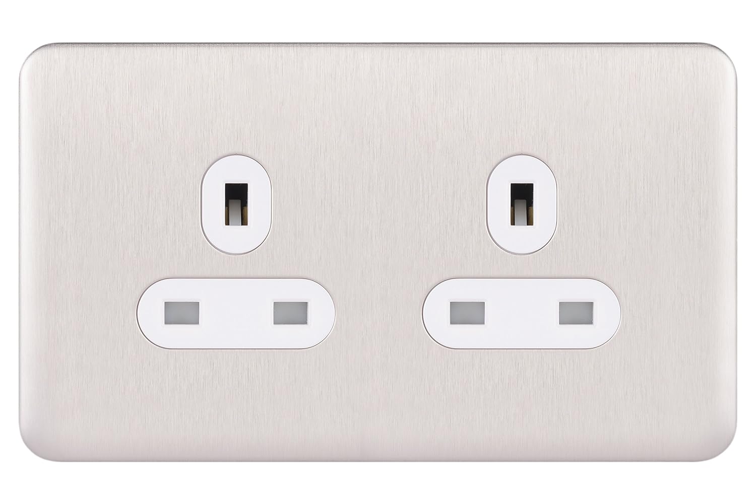 Schneider Electric Lisse Screwless Deco - Switched Double Power Socket, 13A, GGBL3020BSSS, Stainless Steel with Black Insert - Amazing Gadgets Outlet