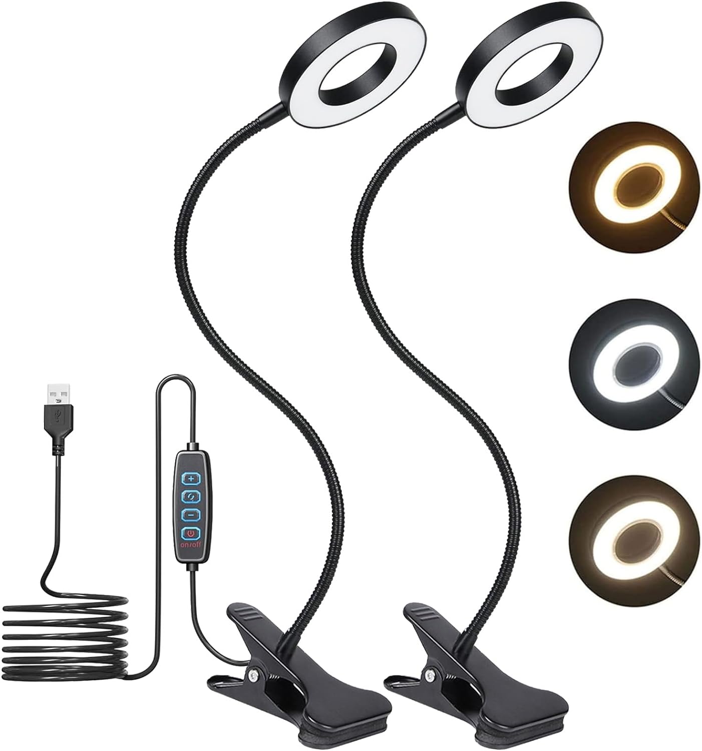 【 2 - Pack】 LED Clip Light, Desk Clamp Lamp 10 Dimmable Brightness 3 Light Modes, 360° Flexible Gooseneck Clip Lamp for Reading, Painting, Craft, Studying - Amazing Gadgets Outlet