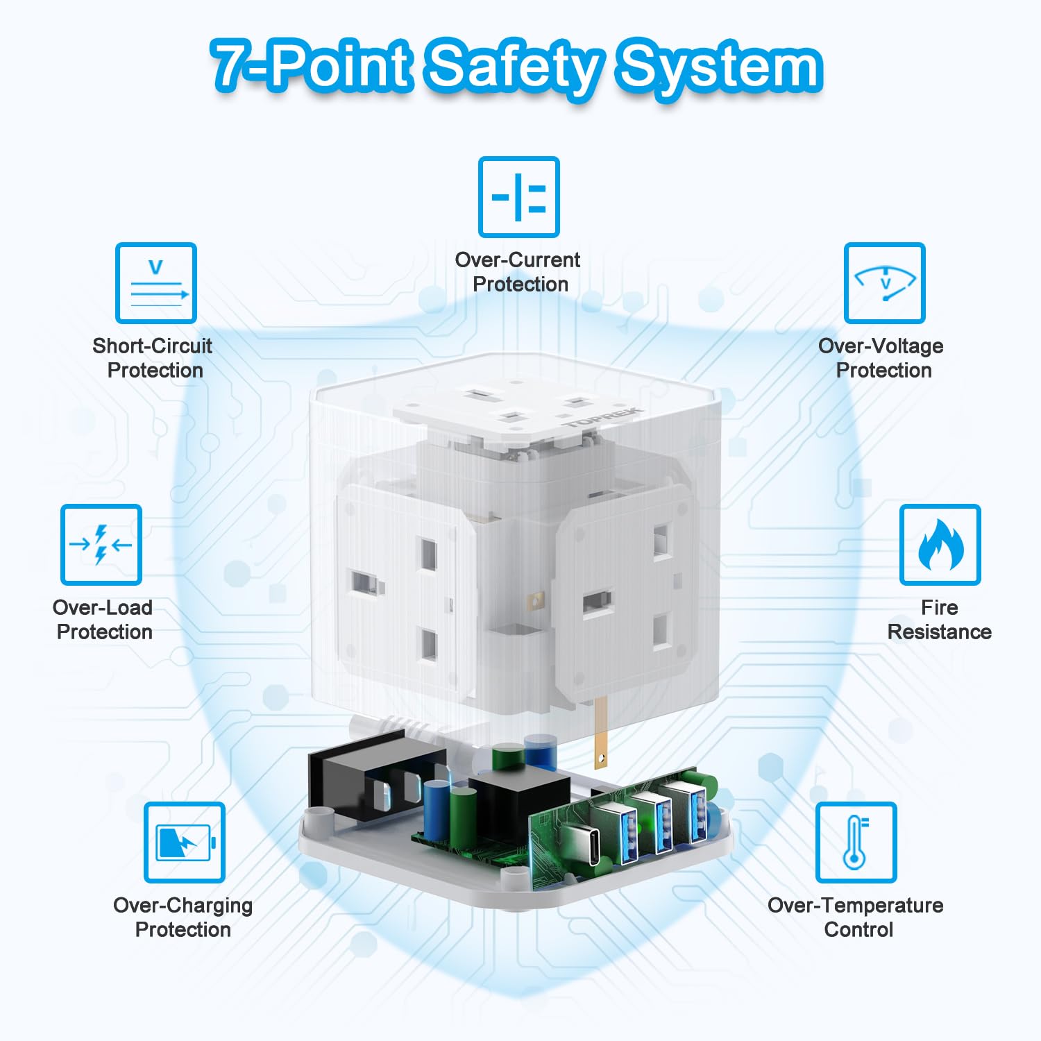 20W PD3.0 USB - C Cube Extension Lead 2M, TOPREK 5 Way (13A/3250W) Multi Plug Extension Socket + 4 USB Slots+1 Switch, Child Safety UK Desktop Extension Cable for Home Dorm Office Travel - Amazing Gadgets Outlet