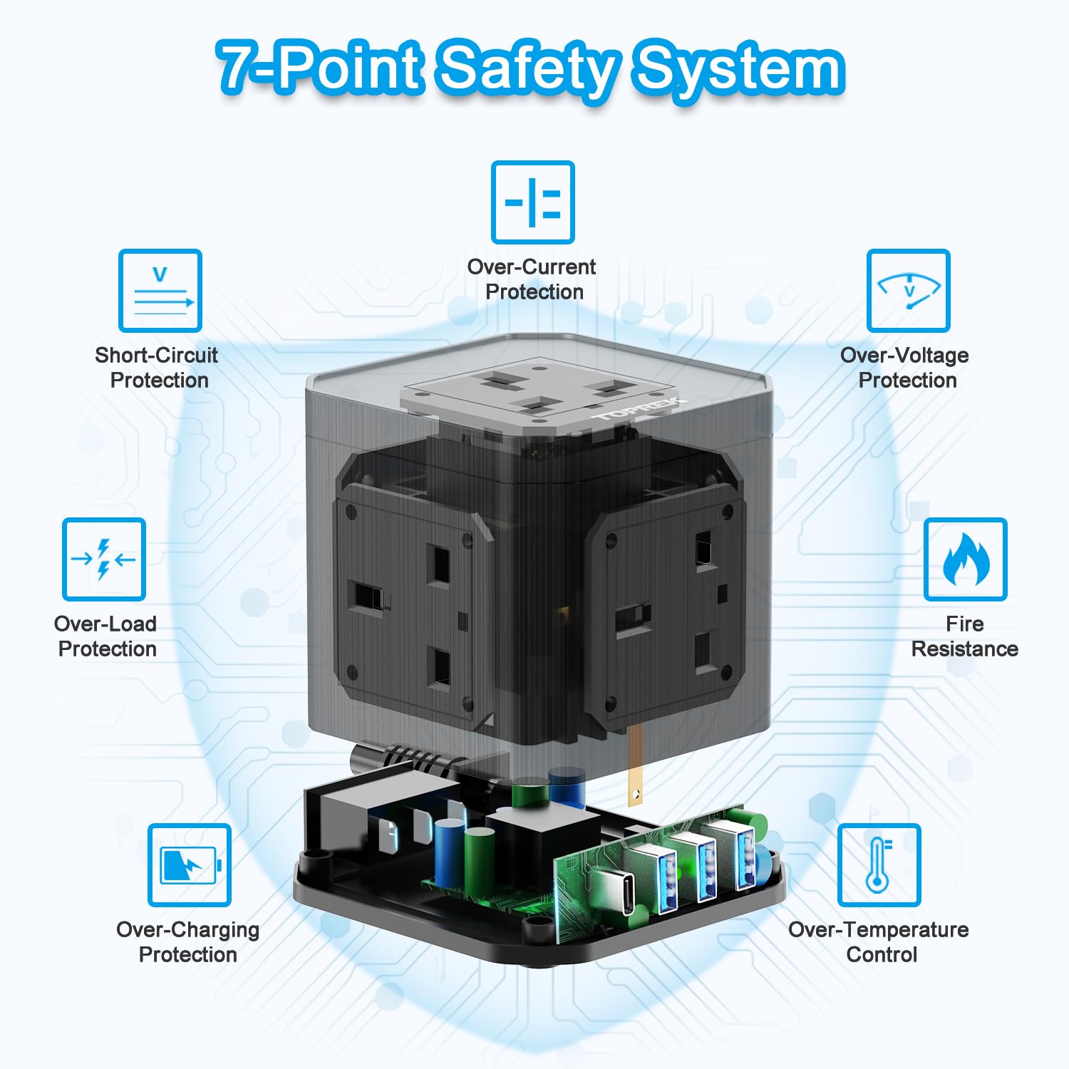 20W PD3.0 USB - C Cube Extension Lead 2M, TOPREK 5 Way (13A/3250W) Multi Plug Extension Socket + 4 USB Slots+1 Switch, Child Safety UK Desktop Extension Cable for Home Dorm Office Travel - Amazing Gadgets Outlet