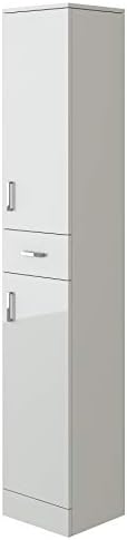 VeeBath Linx Free Standing Tall Bathroom Cabinet White High Gloss Storage Tallboy Cupboard Furniture - 350 x 300mm.