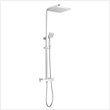 YOOZENA Thermostatic Shower Mixer Set,Overhead Rainfall Shower,Handheld Shower,Height Adjustable Shower Set, Shower System,Square Chrome.