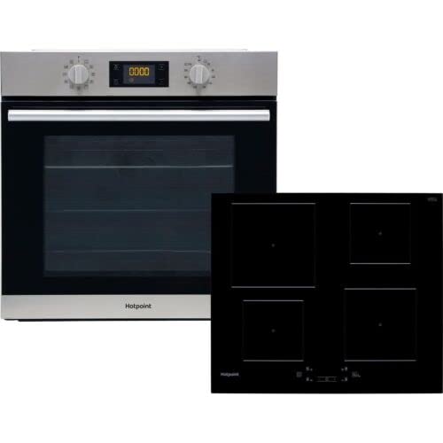 Hotpoint HotSA2Induct Built In Electric Single Oven and Induction Hob Pack - Stainless Steel/Black - A+ Rated.