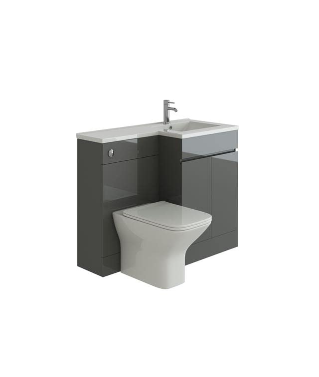 L Shape Grey Combined Vanity Unit Sink Basin BTW Toilet WC Unit RH Hand - 1100mm.