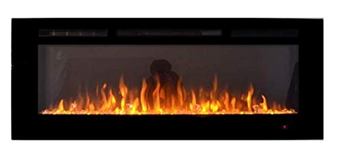 2024 PREMIUM PRODUCT TruFlame 50inch Black Wall Mounted Electric Fire with 3 colour Flames and can be inserted (Pebbles, Logs and Crystals).