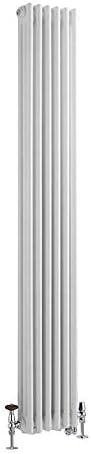 Milano Windsor - Traditional Cast Iron Style White Vertical Triple Column Dual Fuel Electric Radiator with Wi-Fi Thermostat and Chrome Angled Thermostatic Valves - 1800mm x 380mm.