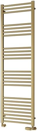 Reina Straight Heated Towel Rail Modern Ottone Wall Mounted Towel Radiator, Flat Central Heating Steel Ladder Brushed Brass Finish Bathroom Accessories Stratight Bath Towel Rack - 500mm x 1200mm.