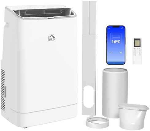 HOMCOM 14,000 BTU Portable Air Conditioner, Smart Home WiFi Compatible, 5-in-1 Heater Dehumidifier Cooler Fan, with Sleep Mode, Remote, 24H Timer, Window Venting Kit, A Energy Efficiency, 35m².