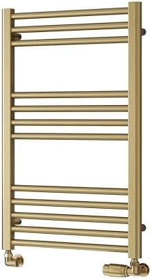 Reina Straight Heated Towel Rail Modern Ottone Wall Mounted Towel Radiator, Flat Central Heating Steel Ladder Brushed Brass Finish Bathroom Accessories Stratight Bath Towel Rack - 500mm x 1200mm.