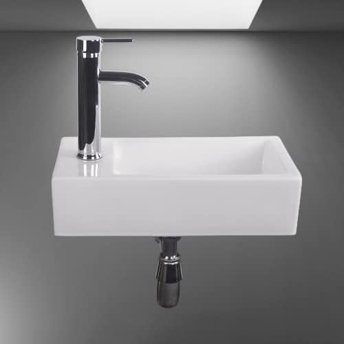 BELOFAY Modern Bathroom Wash Basin Sink Oval Wall-Mounted White Cloakroom Ceramic Basin Tap on Left for Bathroom Vanity Cabinet and Toilets (13x30x23.5) (HxWxD) only Basin.