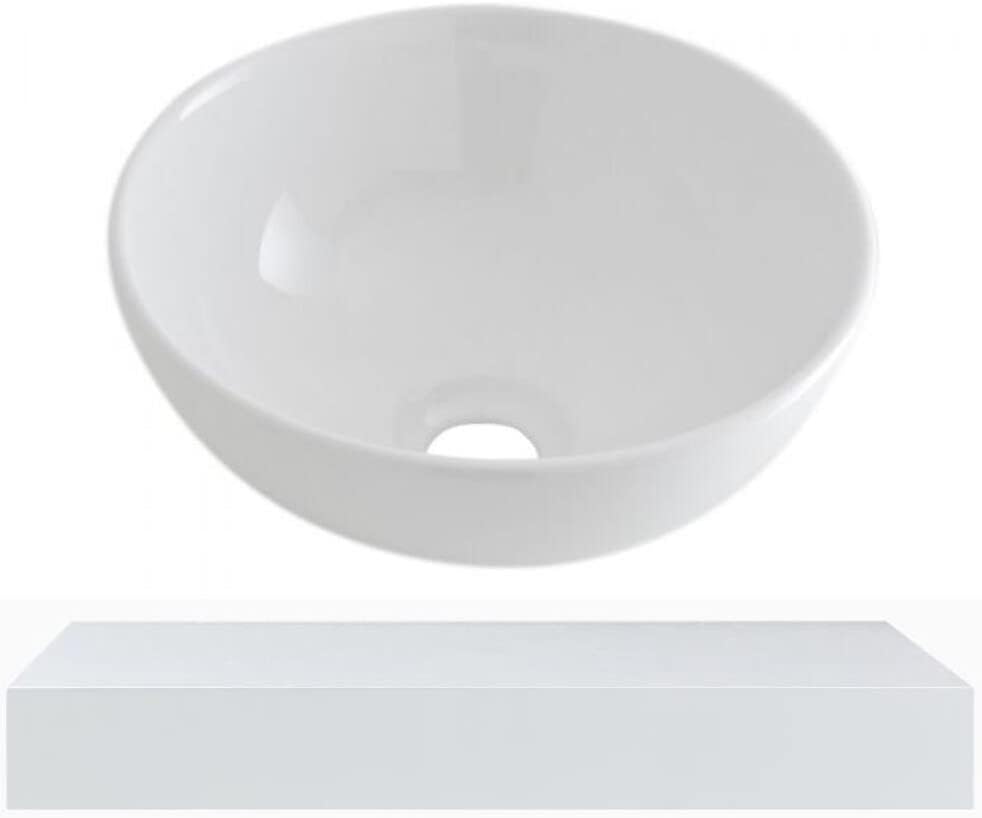 Milano Lurus - Modern 600mm Wall Mounted Bathroom Floating Shelf and Round Countertop Basin Sink - White.