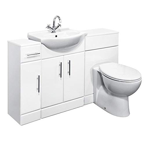 VeeBath Linx 1300 Vanity Unit Furniture Set, Wash Basin, WC,Toilet Pan, Soft Close Toilet Seat, Concealed Cistern, Bathroom Storage Cabinet-White (Flat Pack).