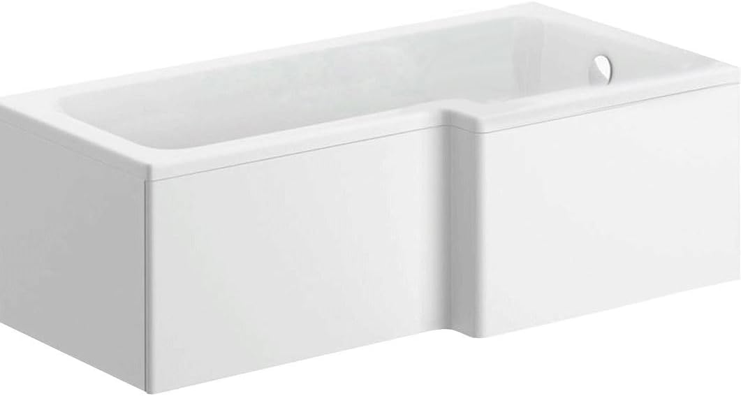 BAYSTONE 1700mm L Shaped White Acrylic Square Bathtub Right Hand Single Ended Bath - Bath Only.