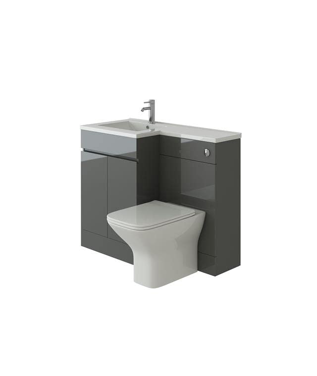 1100mm L Shape LH Hand Vanity Unit Sink Basin BTW Toilet WC Unit Anthracite Grey Set.