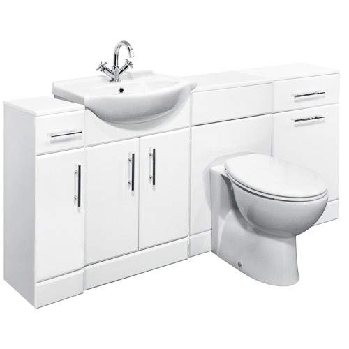 VeeBath Linx 1600mm Bathroom Vanity Unit Cabinet Combination Set with Storage and WC Toilet Unit, Pan and Cistern.