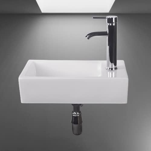 BELOFAY Modern Bathroom Wash Basin Sink Oval Wall-Mounted White Cloakroom Ceramic Basin Tap on Left for Bathroom Vanity Cabinet and Toilets (13x30x23.5) (HxWxD) only Basin.