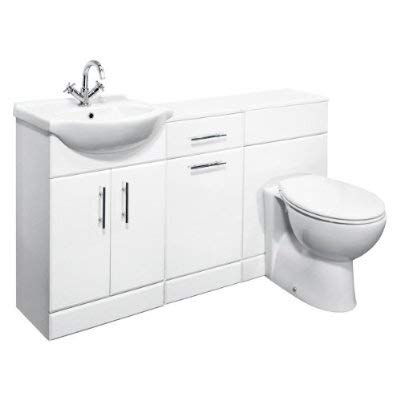 VeeBath Linx 1400 Vanity Unit Furniture Set, Wash Basin, WC,Toilet Pan, Soft Close Toilet Seat, Concealed Cistern, Bathroom Laundry Unit Cabinet-White (Flat Pack).