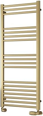 Reina Straight Heated Towel Rail Modern Ottone Wall Mounted Towel Radiator, Flat Central Heating Steel Ladder Brushed Brass Finish Bathroom Accessories Stratight Bath Towel Rack - 500mm x 1200mm.