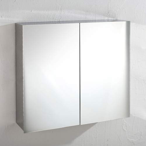 clickbasin Double Door Mirror Bathroom Wall Cabinet Stainless Steel Square 610mm x 600mm Madrid Range.