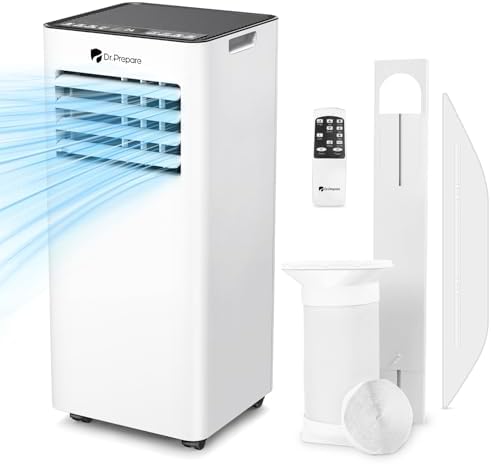 DR.PREPARE 9000 BTU Air Conditioning Unit, 4-in-1 Portable Air Conditioner with Remote Control, Dehumidifier, Cooling Fan with 2 Speeds, 24H Timer & Sleep Mode, Child Lock, Dual Window Venting Kit.