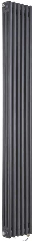 Milano Windsor - 1500W Anthracite Cast Iron Style Vertical Triple Column Electric Radiator WiFi Thermostat Chrome Cable Cover - 1800mm x 380mm.