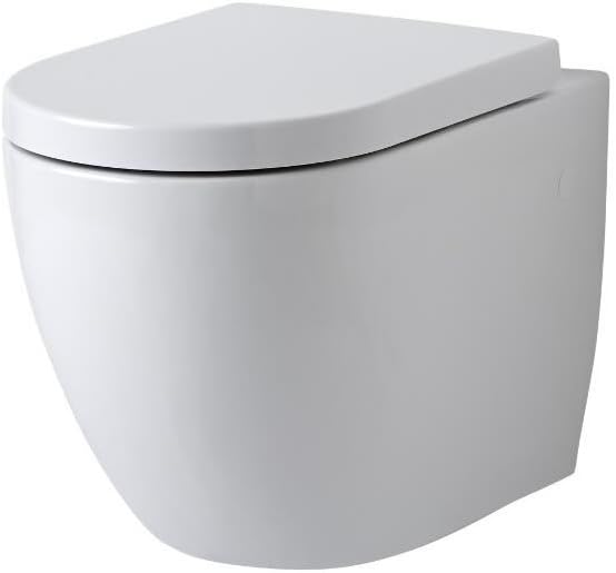 Milano Irwell - Modern White Ceramic Wall Hung Rimless Toilet WC and Soft Close Seat.