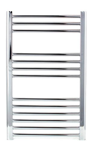 Greenedhouse Chrome Straight Heated Towel Rail W400mm x H800mm Flat Central Heating Towel Radiator Bathroom Rack.