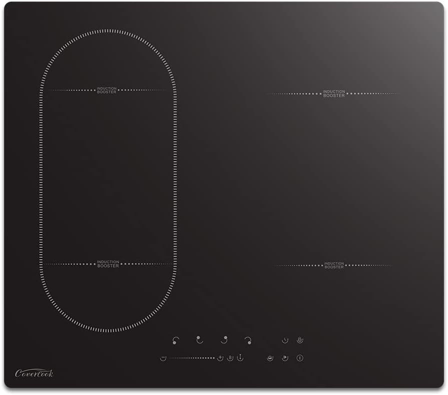 COVERCOOK 4 Zone Induction Hob, Electric Cooker 59cm, 7000W Built-in Cooktop with Bridge Zone, Touch Control,9 Power Levels,Child Safety Lock,220-240V.