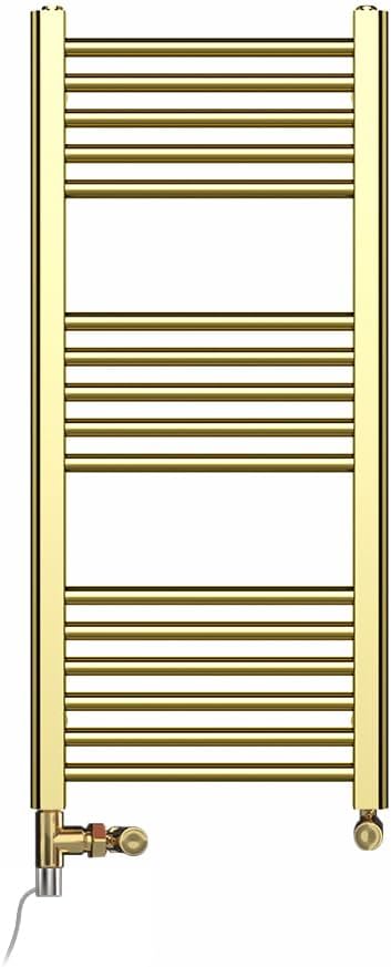 Myhomeware 400mm Wide Shiny Gold Dual Fuel Electric Radiator Bathroom Towel Rail Radiator With Thermostatic and Standard Electric Element UK (400 x 1200 mm (h), Standard Electric Element).