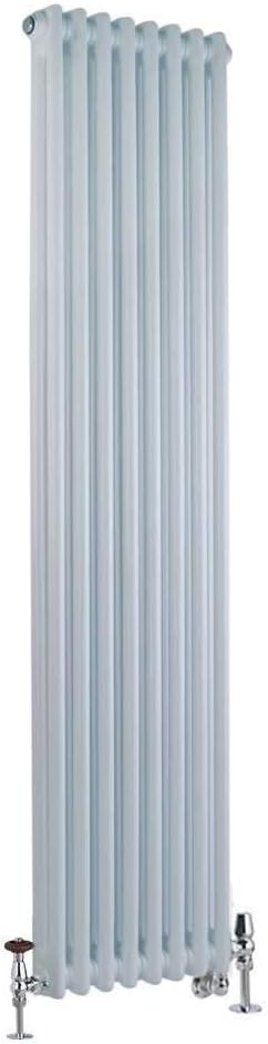 Milano Windsor - Traditional Cast Iron Style White Vertical Double Column Dual Fuel Electric Radiator with Chrome Angled Thermostatic Valves - 1500mm x 290mm.