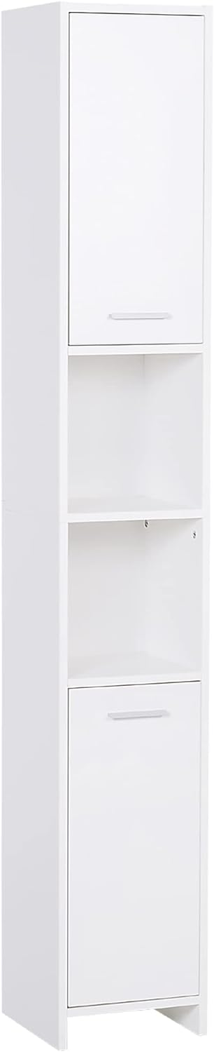 HOMCOM Bathroom Floor Storage Cabinet Slim Tallboy w/Door Cupboard & Shelves For Living Room, Bedroom, Hallway White.