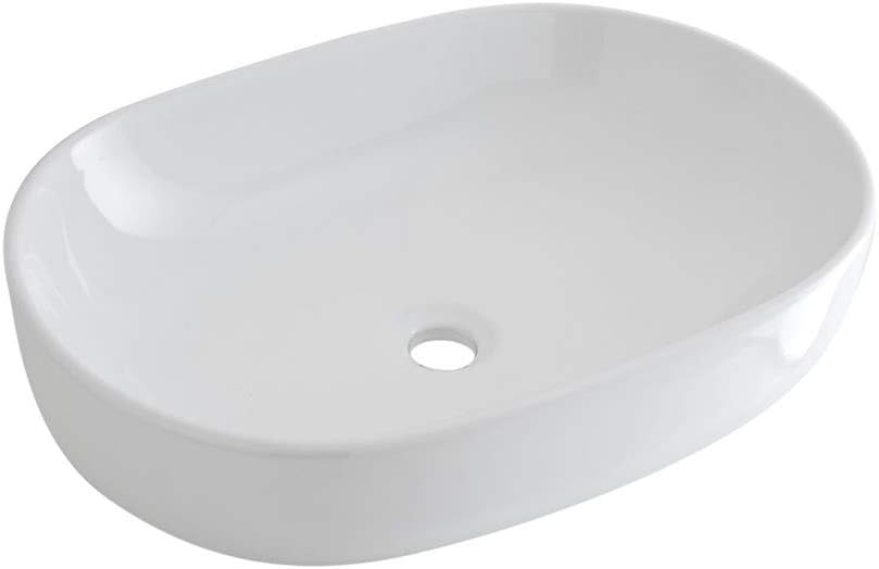 Milano Overton - Modern White Ceramic Oval Countertop Bathroom Basin Sink - 590mm x 425mm.