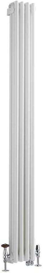 Milano Windsor - Traditional Cast Iron Style White Vertical Triple Column Dual Fuel Electric Radiator with Touchscreen Wi-Fi Thermostat and Satin Angled Thermostatic Valves - 1800mm x 200mm.