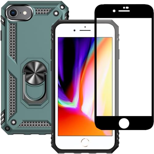 Yiakeng for iPhone 8 Case, iPhone 7 Case With Screen Protector, Silicone Shockproof Military Grade Protective Phone Cover for iPhone SE 2020 (Black).