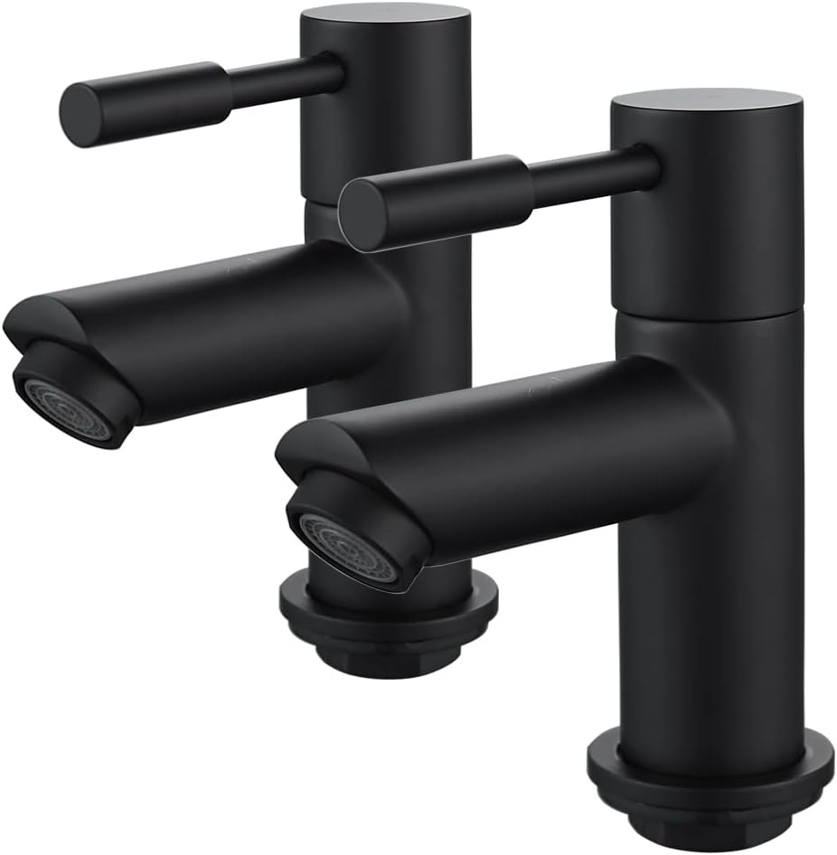 Luckyhome Basin Tap Pair,Twin 1/2" Chrome Hot & Cold Basin Pillar Taps for Bathroom Sink 2pcs（Black）.