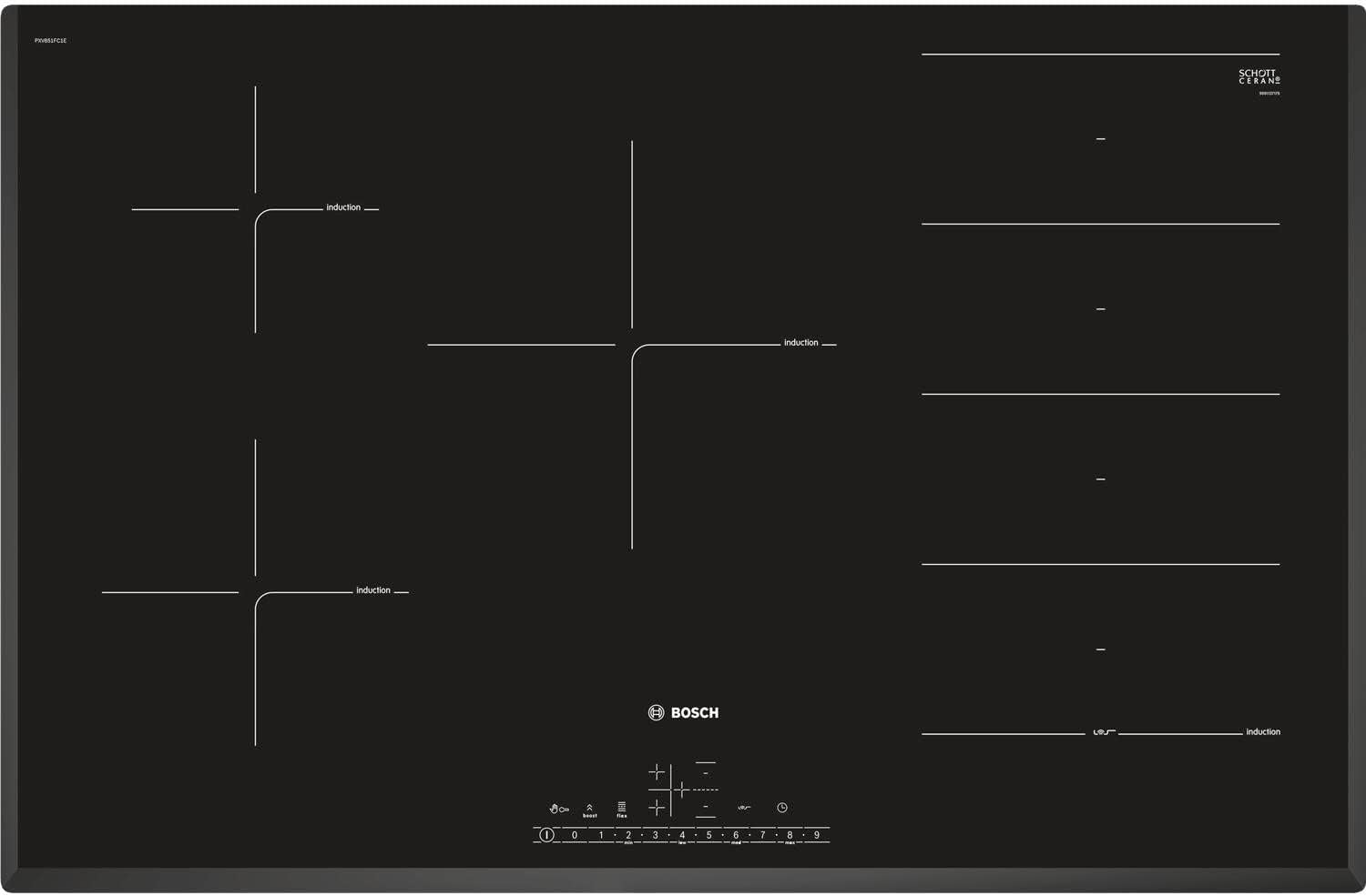 Bosch Series 6 80cm 5 Zone Induction Hob with FlexInduction Zone.