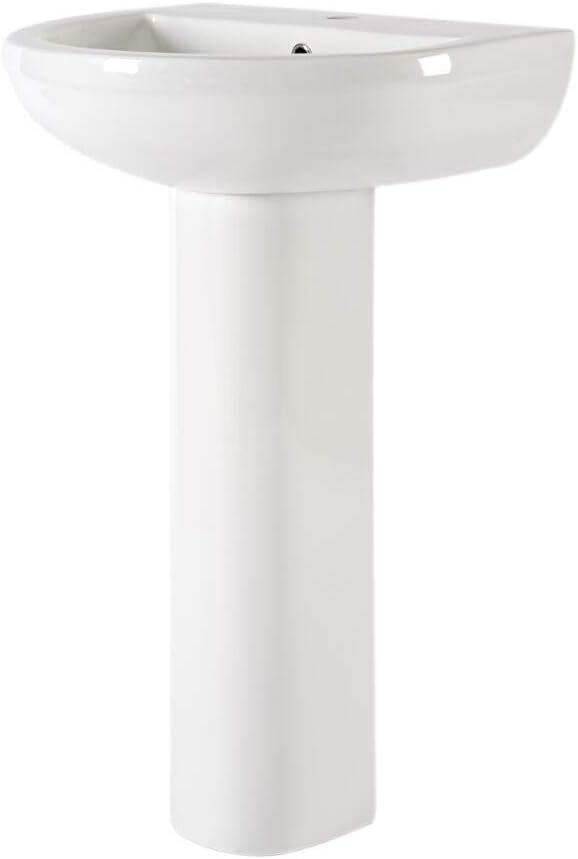 Milano Ballam - Modern White Ceramic Full Pedestal 1 Tap Hole Bathroom Basin Sink - 500mm x 416mm.