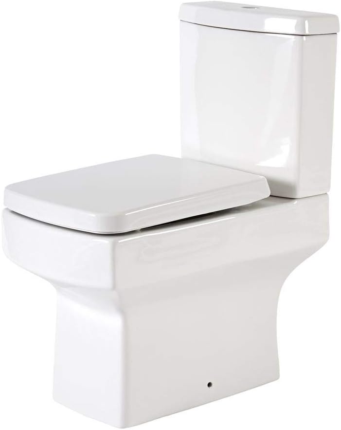 Milano Elswick - Modern White Ceramic Close Coupled Toilet WC Pan, Chrome Flush Button, Cistern and Soft Close Seat.