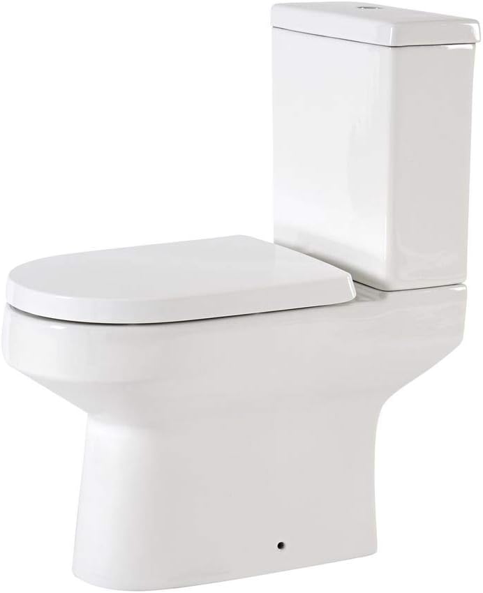 Milano Ballam - Modern White Ceramic Close Coupled Toilet WC Pan, Chrome Flush Button, Cistern and Soft Close Seat.