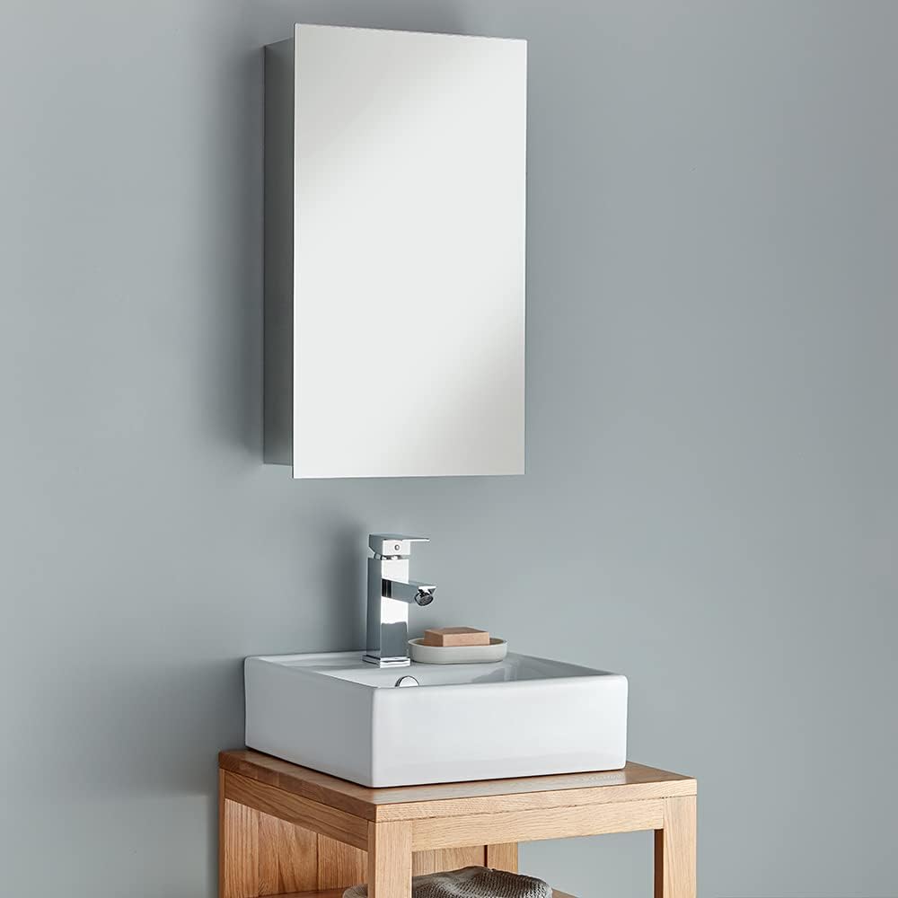 Clickbasin Bathroom Mirror Wall Storage Cabinet | One Door and Three Shelves | 360mm x 600mm Paris.