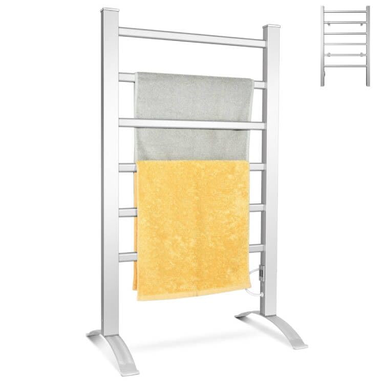 COSTWAY 2-in-1 Electric Towel Warmer, Freestanding & Wall Mounted Aluminum Straight Heated Towel Rail with 6 Bars, Bathroom Radiator Drying Rack.