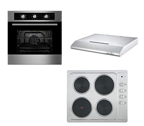 Unbranded Oven, Hob & Hood Package | Cookology 60cm Built-in Electric Fan Oven, Solid Plate Hob & Visor Cooker Hood Pack in Stainless Steel.