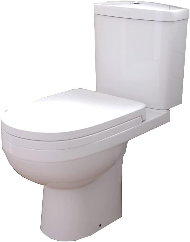 iBathUK Modern Close Coupled Toilet, Ceramic Toilet Pan with Dual Flush Cistern, Soft Close, Quick Release Toilet Seat for Bathroom- Pristine White Gloss.