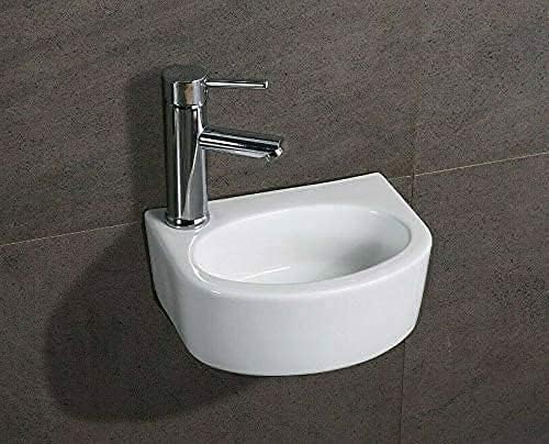 BELOFAY Modern Bathroom Wash Basin Sink Oval Wall-Mounted White Cloakroom Ceramic Basin Tap on Left for Bathroom Vanity Cabinet and Toilets (13x30x23.5) (HxWxD) only Basin.