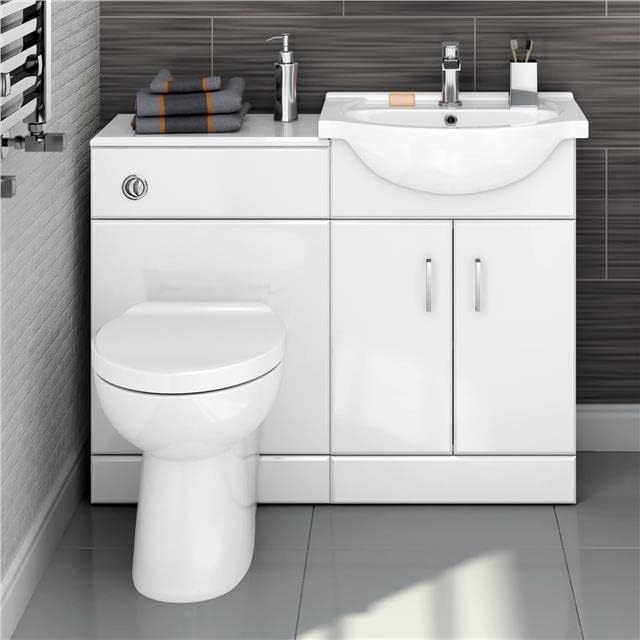 iBathUK 1048 Vanity Unit Furniture Set, Wash Basin, WC,Toilet Pan, Soft Close Toilet Seat, Concealed Cistern, Bathroom Storage Cabinet-White (Flat Pack).