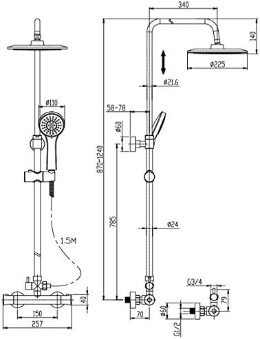 1700 x 900mm Right Hand P-Shaped Curved Shower Bath Bathroom Bathtub Glass Shower Screen Front End Panel & Thermostatic Mixer Shower Set Handheld Chrome Round Rainfall Head.