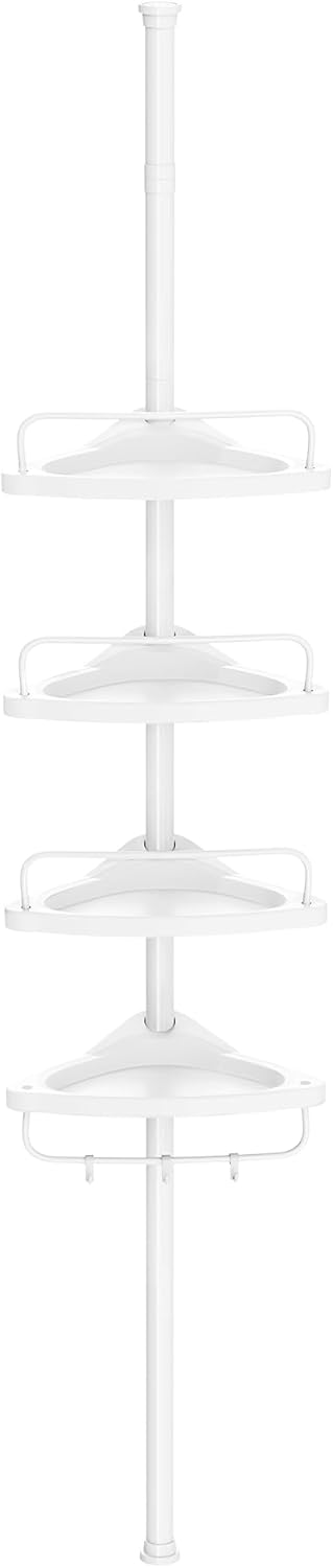 SONGMICS Shower Corner Shelf, 4-Tier Bathroom Shower Shelf, 85-305 cm Adjustable Shower Caddies, Bathroom Organiser, White BCB001A.