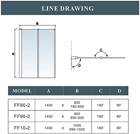 Huiyang 800x1400mm 2 Fold Pivot Folding Bath Shower Screen Glass Over Door Bathroom.