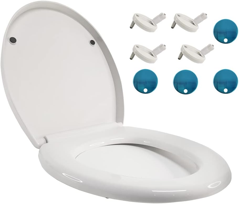 Luxury White Toilet Seat Soft Close, Ergonomic Design with Quick Release, Sturdy Polypropylene Anti-Bacterial Toilet Lid for Family Bathroom, Easy to Clean (D-Shape).