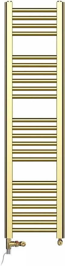 Myhomeware 400mm Wide Shiny Gold Dual Fuel Electric Radiator Bathroom Towel Rail Radiator With Thermostatic and Standard Electric Element UK (400 x 1200 mm (h), Standard Electric Element).